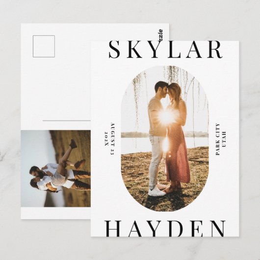 Carte Postale Carton de faire-part moderne ovale tendance avec p (Devant / Derrière)