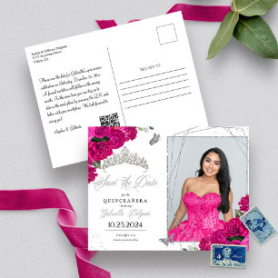 Carte Postale Carton de photo de Quinceañera couronne de fuchsia