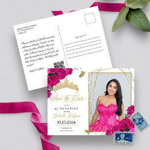 Carte Postale Carton de photo de Quinceañera couronne de fuchsia