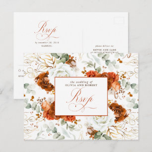Carte Postale Carton de réponse de mariage blanc et terracotta