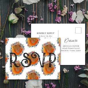 Carte Postale Carton de réponse de mariage floral rustique aquar