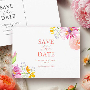 Carte Postale Carton de sauvegarde de date Aquarelle Floral
