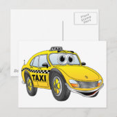 Carte Postale Carton de taxi à 4 portes jaune (Devant / Derrière)