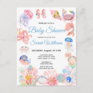 Carte Postale Carton d'invitation à la baby shower aquarelle sou