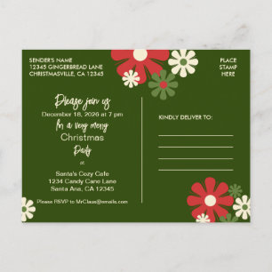 Carte Postale Carton d'invitation à une fête de Noël floral rétr