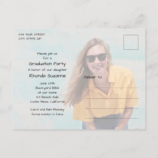 Carte Postale Carton d'invitation à une fête de remise de diplôm (Dos)