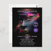 Carte Postale Carton d'invitation à une soirée néon qui brille d (Devant / Derrière)