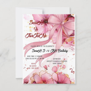 Carte Postale Carton d'invitation anniversaire arc en ciel rose 