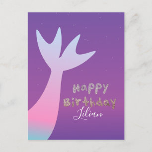 Carte Postale Carton d'invitation Anniversaire Ombré Sirène Faux