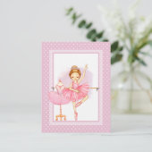 Carte Postale Carton d'invitation ballerine fleurs pois (Debout devant)