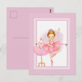 Carte Postale Carton d'invitation ballerine fleurs pois (Devant / Derrière)