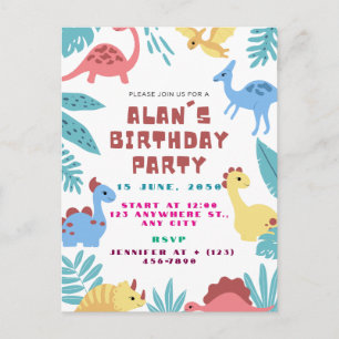 Carte Postale Carton d'invitation d'anniversaire de dinosaure mi