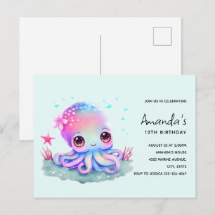 Carte Postale Carton d'invitation d'anniversaire de pieuvre mign
