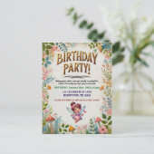Carte Postale Carton d'invitation d'anniversaire floral de fée e (Debout devant)