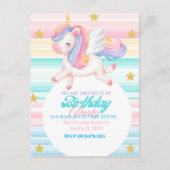 Carte Postale Carton d'invitation d'anniversaire Licorne pour en (Devant)