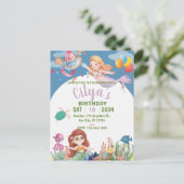 Carte Postale Carton d'invitation d'anniversaire Sirène Mignonne (Debout devant)