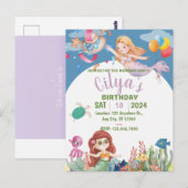 Carte Postale Carton d'invitation d'anniversaire Sirène Mignonne (Devant / Derrière)