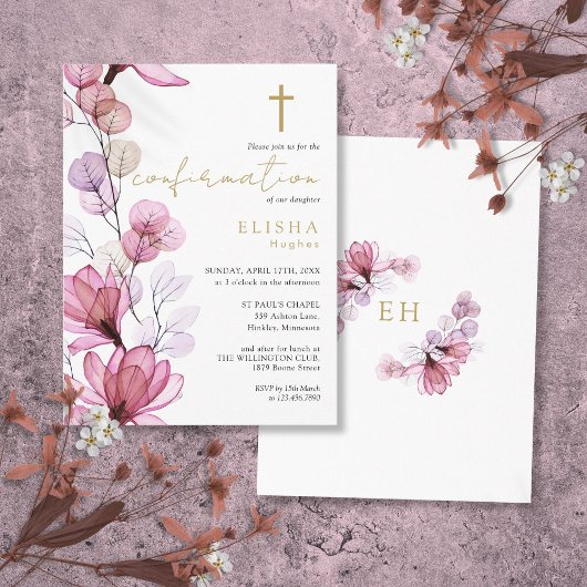 Carte Postale Carton d'invitation de confirmation Fleur de rose 