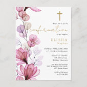 Carte Postale Carton d'invitation de confirmation Fleur de rose  (Devant)