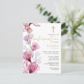 Carte Postale Carton d'invitation de confirmation Fleur de rose  (Debout devant)
