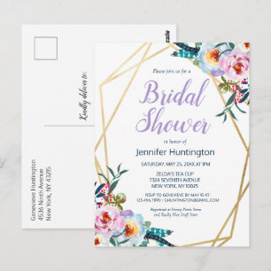Carte Postale Carton d'invitation de mariage bohème aquarelle fl