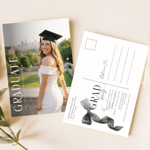 Carte Postale Carton d'invitation élégant avec nœud noir pour fê