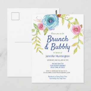 Carte Postale Carton d'invitation floral pour un brunch & Bubbly