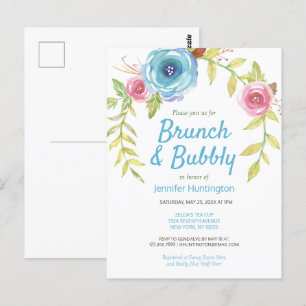 Carte Postale Carton d'invitation floral pour un brunch & Bubbly