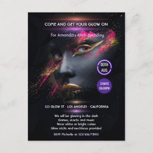 Carte Postale Carton d'invitation néon qui brille dans le noir p