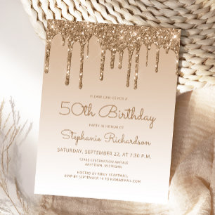 Carte Postale Carton d'invitation pour 50e anniversaire Glitter