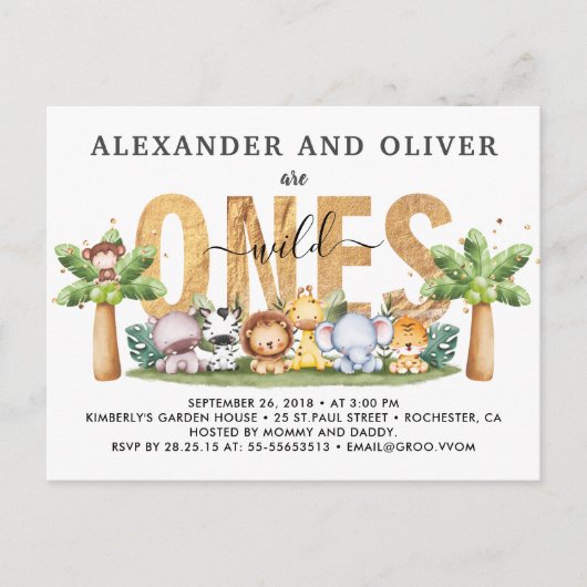 Carte Postale Carton d'invitation pour les 1 an de jumeaux Safar (Devant)
