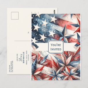 Carte Postale Carton d'invitation pour une fête rouge, blanc et 