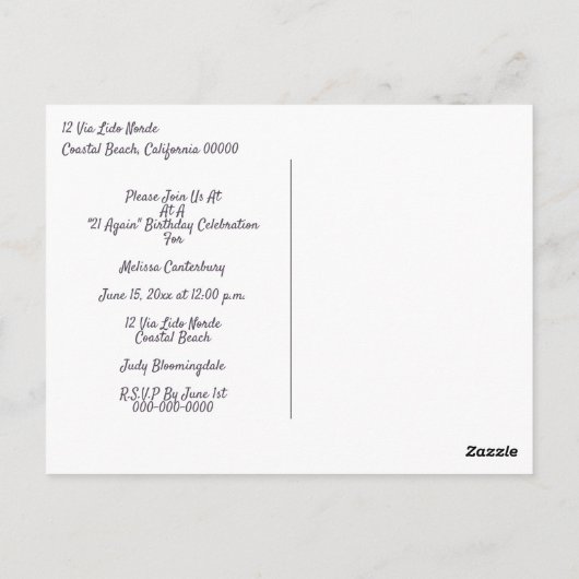 Carte Postale Carton d'invitation rose mignon pour un 21e annive (Dos)