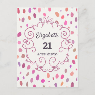 Carte Postale Carton d'invitation rose mignon pour un 21e annive