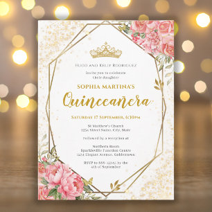 Carte Postale Carton d'invitation Rose Pink pour Quinceanera