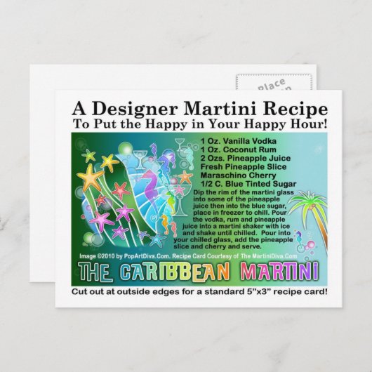 Carte postale Carton Martini Tropical des Caraïbes (Devant / Derrière)