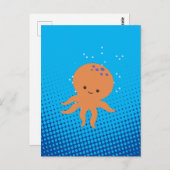 Carte Postale Carton mignon Octopus Bleu Océan (Devant / Derrière)