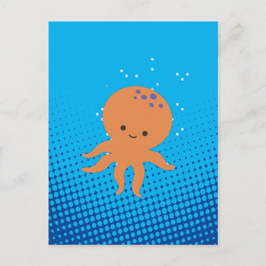 Carte Postale Carton mignon Octopus Bleu Océan (Devant)