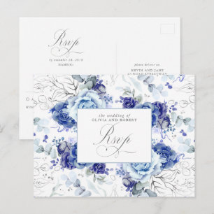 Carte Postale Carton réponse de mariage bleu poussiéreux et arge