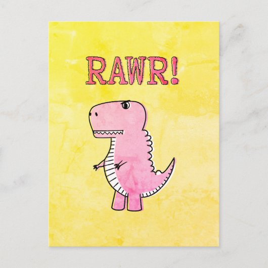 Carte Postale Carton rose Mignonne Et En Colère T-Rex Vieux Papi (Devant)