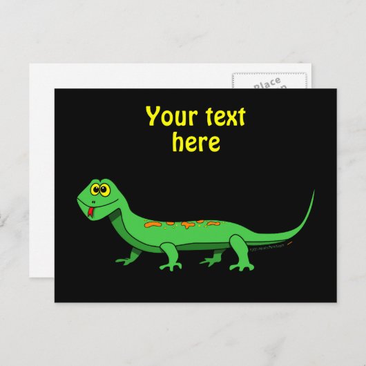 Carte Postale Carton vert mignon Lizard Reptile enfant (Devant / Derrière)