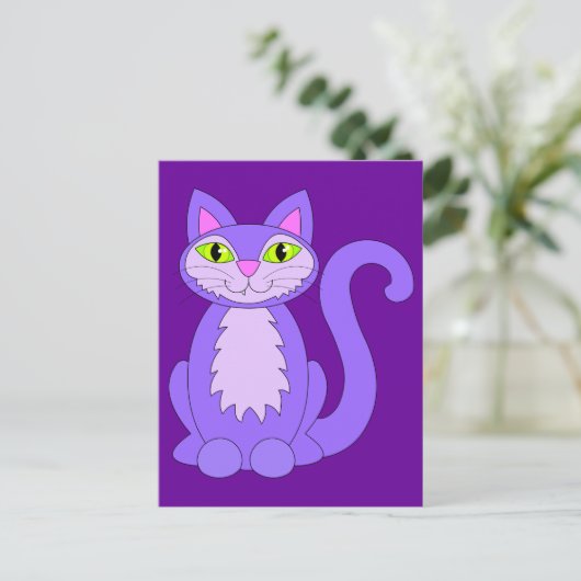 Carte Postale Carton vert pour chat mauve Snaggletooth Kitty Eye (Debout devant)