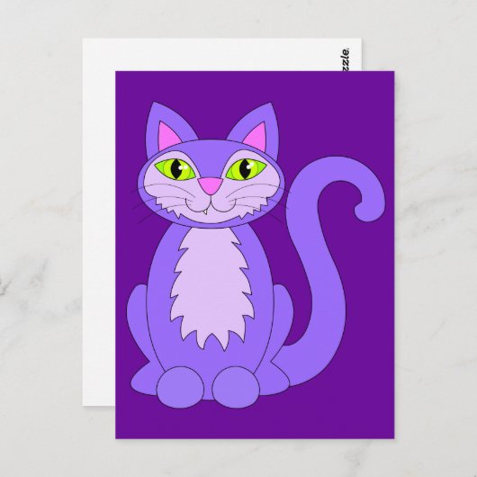 Carte Postale Carton vert pour chat mauve Snaggletooth Kitty Eye (Devant / Derrière)