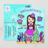Carte Postale Cartons d'invitation d'anniversaire de sirène joli (Devant / Derrière)