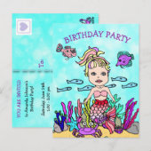 Carte Postale Cartons d'invitation d'anniversaire de sirène viol (Devant / Derrière)