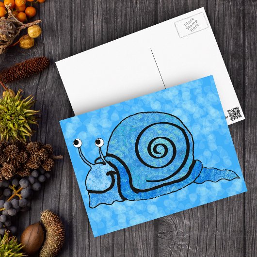 Carte Postale Cartoon bleu escargot mignon