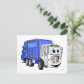 Carte Postale Cartoon bleu souriant Camion à ordures (Debout devant)