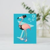 Carte Postale Cartoon Casino Flamant rose avec Martini (Debout devant)