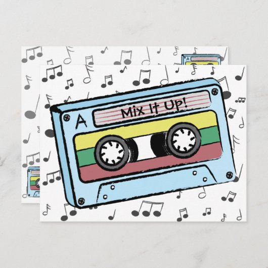 Carte Postale Cartoon Cassette Tape & notes musicales (Mix It Up (Devant / Derrière)