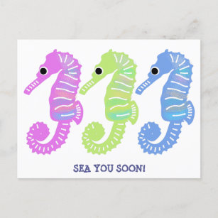 Carte Postale Cartoon coloré Seashorses Poisson Message personna